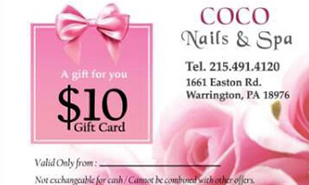 Coco’s Nails & Spa: Warrington, PA. Offers relaxing manicures, pedicures, waxing, and soothing facials.