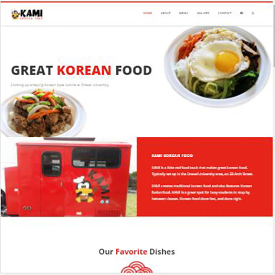 Kami Korean Food, a website made by the Philadelphia area web development company TAF JK Group Inc.