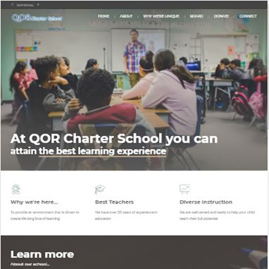 QOR Charter School, a website made by the Philadelphia area web development company TAF JK Group Inc.