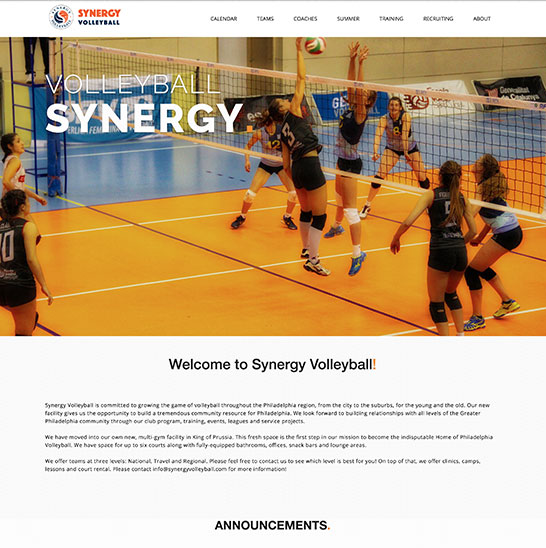 Synergy Volleyball, a website made by the Philadelphia area web development company TAF JK Group Inc.