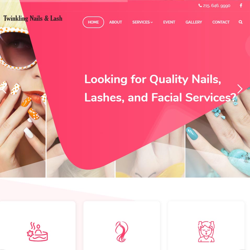 Twinkling Nails & Lash, a website made by the Philadelphia area web development company TAF JK Group Inc.